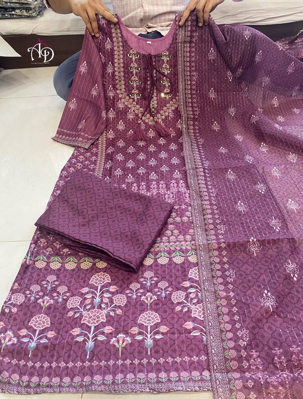 Muslin Silk Mirror Work digital print stripes Readymade Salwar Suits